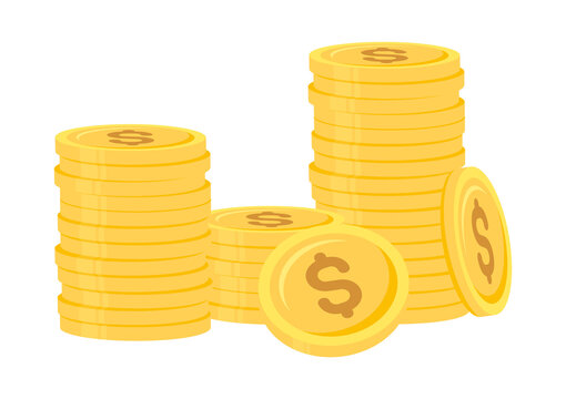 Gold coins stack concept illustration in flat style isolated, treasure of gold wealth, money gold coins stacks concept of savings and dividends. Coin pile icon 
