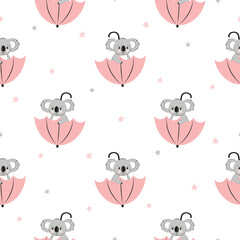 Cute koala bear with umbrella seamless pattern. Vector illustration for kids. © Afanasia