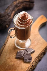 Fotobehang Hot chocolate cocoa with whipped cream on table © Visionsi