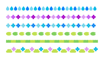 Illustration pattern border set of leaf, flower, rain, raindrop, water, icon combination for spring and summer season concept.