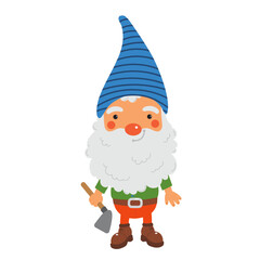 Smiling gnome with garden hoe flat illustration. - 541209075