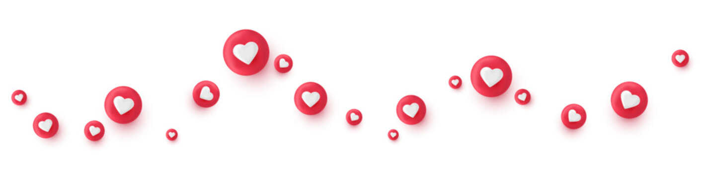 Like 3d render long wave. Social media bubble with heart. Emoji reaction. Love icon element. Comment button. Share tag. Chat text. Speech communicate. Notification label. Vector illustration