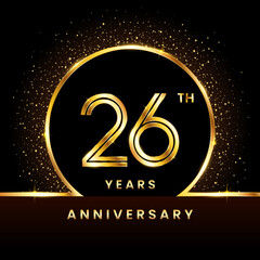 26th Anniversary Logo. Golden Anniversary template design for celebration event, invitation card, greeting card, flyer, banner, poster, double line logo, vector illustration