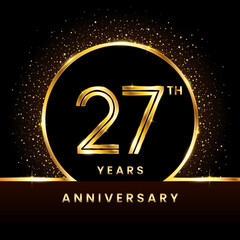 27th Anniversary Logo. Golden Anniversary template design for celebration event, invitation card, greeting card, flyer, banner, poster, double line logo, vector illustration