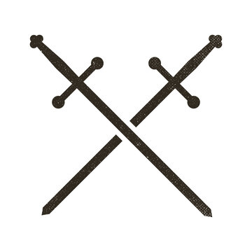 black minimalistic flat art sign of two crossed medieval swords