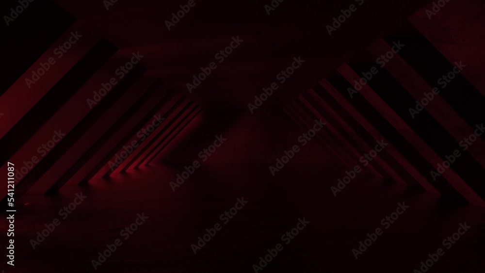 Poster 4k futuristic sci fi neon tunnel with red neon light. glowing colorful light coming through the corr