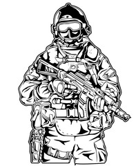 Soldier black and white vector