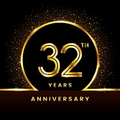 Fototapeta premium 32th Anniversary Logo. Golden Anniversary template design for celebration event, invitation card, greeting card, flyer, banner, poster, double line logo, vector illustration