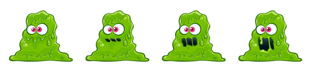 Children Imaginary armless cute green cartoon alien slug monster with two big red eyes. Fantasy Beast, Funny Creature. 