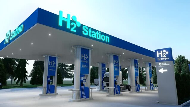 Hydrogen charging gas station. Hydrogen Refueling The Car On The Filling Station For Eco Friendly Transport.  4K Ultra Hd.