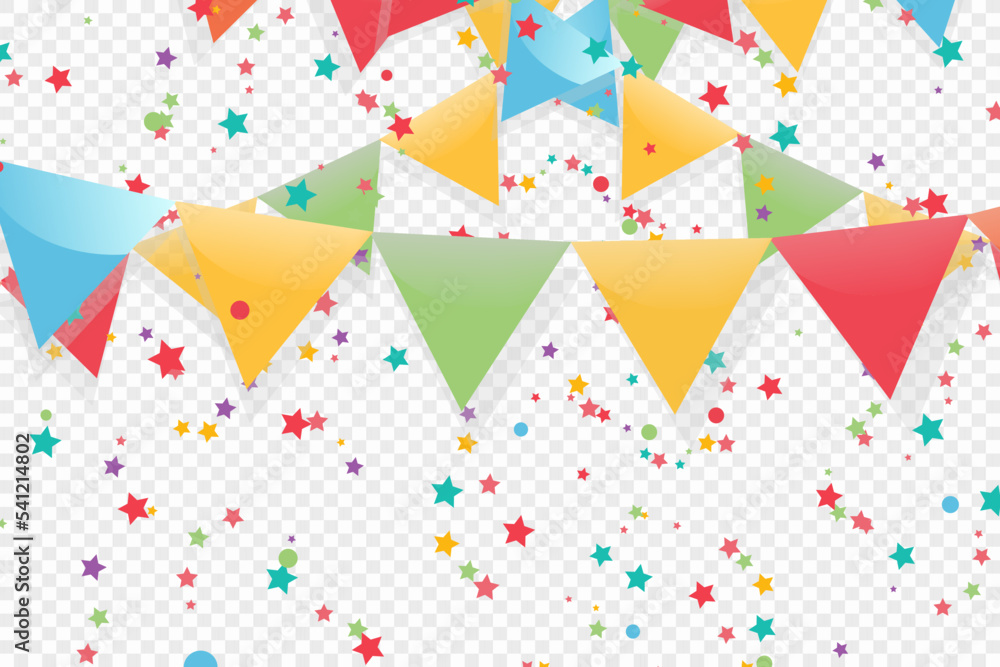 Poster Lots of colorful tiny confetti and ribbons on transparent background. Festive event and party. Multicolor background.Colorful bright confetti isolated on transparent background.	