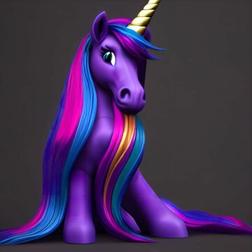 Fototapeta AI-generated illustration of a unicorn with colorful hair on a plain grey background