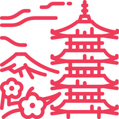 Fototapeta premium chureito pagoda scene view line icon illustration for printing,web,app,design element,poster,advertising,presentation,card,etc