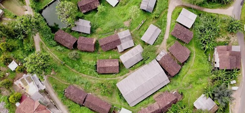 aerial landscape video about a village in the mountains