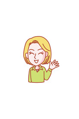 微笑んで手のひらを見せている若い女性