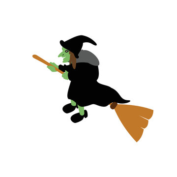 Scary witch flaying with her broom