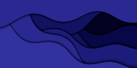 Background with blue waves. Abstract wavy blue paper background.