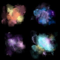 Fototapeta premium Isolated watercolor spot in black blackground. Set