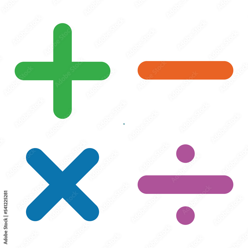 Poster mathematical symbols. full color calculator icon for calculator ui in white background. basic elemen