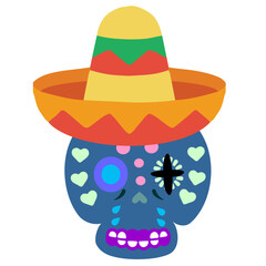 Mexican Catrina Skull Illustration in Blue