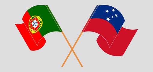 Crossed and waving flags of Portugal and Samoa