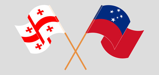 Crossed and waving flags of Georgia and Samoa