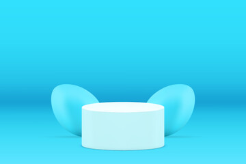Blue 3d Easter podium cylinder stage with painted chicken eggs traditional religious holiday vector