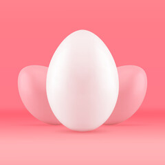 3d Easter chicken eggs white pink painted greeting decor element for holiday congratulations vector