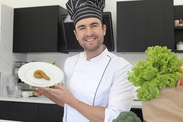 Humorous chef about to pull a prank 