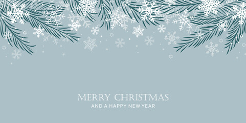christmas winter background landscape fir branches border with snowfall