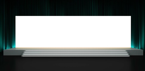Conference Stage Designs. Meeting event scene, party scene design. Empty stage design for mockup and corporate identity, display. Platform elements in hall. 	