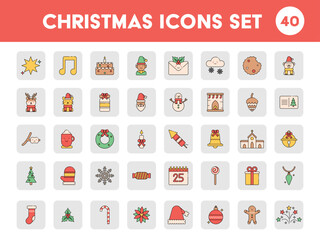 Illustration Of Christmas Icons Set In Flat Style.