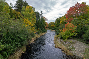 Fototapeta na wymiar Gulf Hagas in the northen Maine Woods as the Pleasant River is surrounded by early fall foliage 