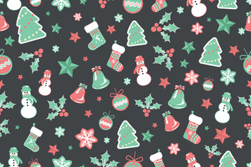 New Year 2023 and Christmas Creative Decorations Vector Seamless Pattern Stunning Christmas Elements Texture Wallpaper in Pastel Colors Gift wrapping paper Banner Poster Layout or card template design