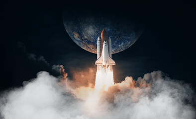 Space Shuttle takes off to mercury. Elements of this image furnished by NASA.