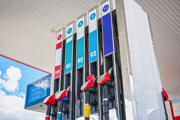 Gas stations with missing or expensive gasoline due to lack of fuel supplies