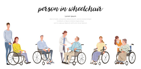 ベクターイラスト素材：車椅子に乗る人物セット
