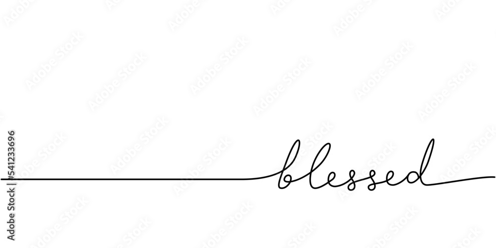 Fototapete blessed word - continuous one line with word. minimalistic drawing of phrase illustration.