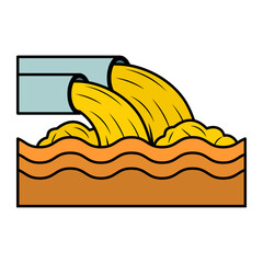 Two Sewer Pipe Pour Out Concept, wastewater drainage vector icon design, Water Treatment and Purification Plant symbol, Sterilization and Filtration Industry Sign,Desalination Biotechnology stock illu