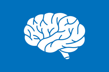 Human brain symbol isolated on blue background. Human organ icon. Vector illustration.
