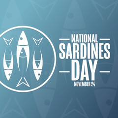 National Sardines Day. November 24. Holiday concept. Template for background, banner, card, poster with text inscription. Vector EPS10 illustration.