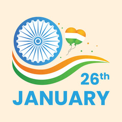 26 January Celebration Concept With Wavy National Flag And Balloons Over Peach Background.