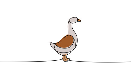 Goose one line colored continuous drawing. Goose symbol. Farm bird continuous colorful one line illustration. Vector minimalist linear illustration.
