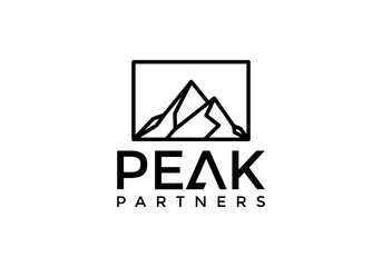 peak mountain on square line art , landscape and outdoor logo vector