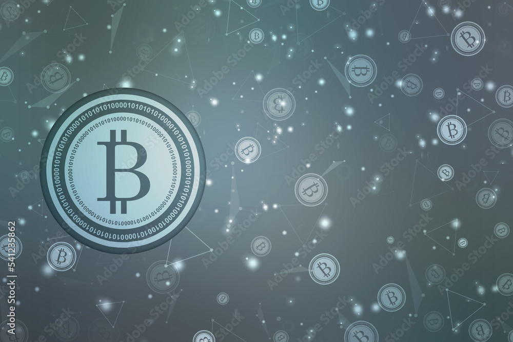 Poster global abstract bitcoin crypto currency blockchain technology world map background illustration