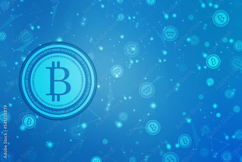 Poster global abstract bitcoin crypto currency blockchain technology world map background illustration