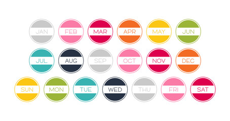 set of months and weekdays for planners