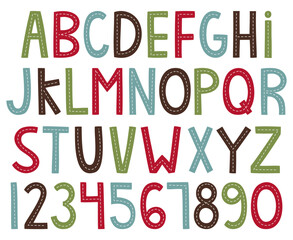 hand drawn Christmas themed alphabet with numbers