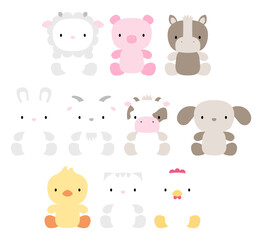 set of farm animal characters for babies and kids