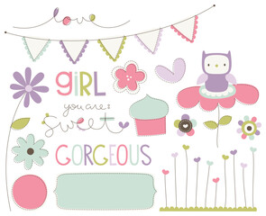 baby girl set of illustrations